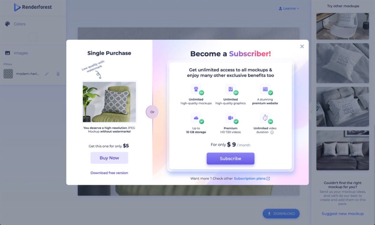 Renderforest mockup costs