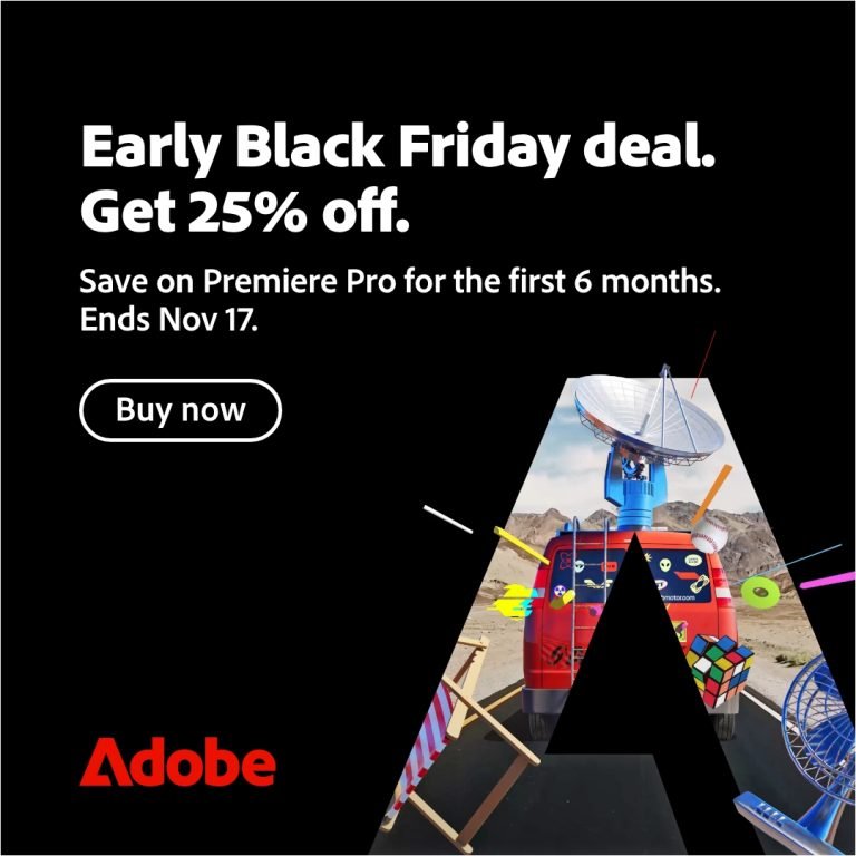 Early Black Friday deal. Get 25% off Photoshop, Illustrator, Premiere Pro and Acrobat Pro