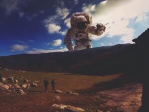 Graphic design. Astronaut. Blending. Cinematic. Mountain hiking. Blending.
